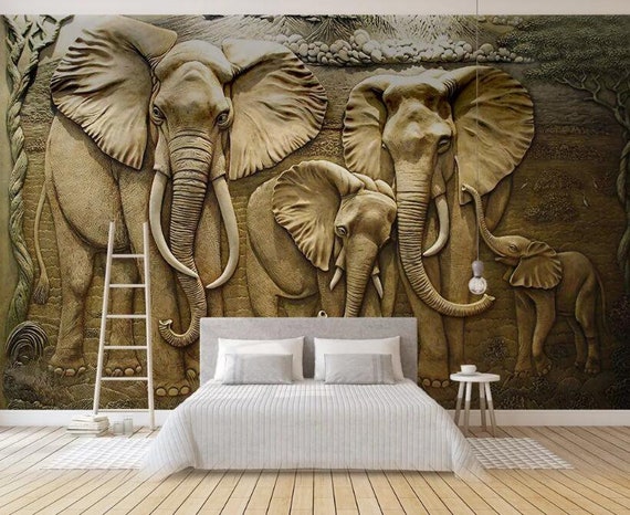 Custom 3D Wall Murals Wallpaper 3D Stereo Embossed Elephant - Etsy Custom 3D Wall Murals Wallpaper 3D Stereo Embossed Elephant - Etsy