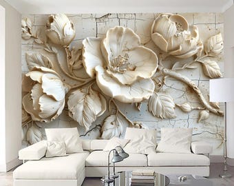 3D Floral Relief Wallpaper Mural: Custom Home Decor