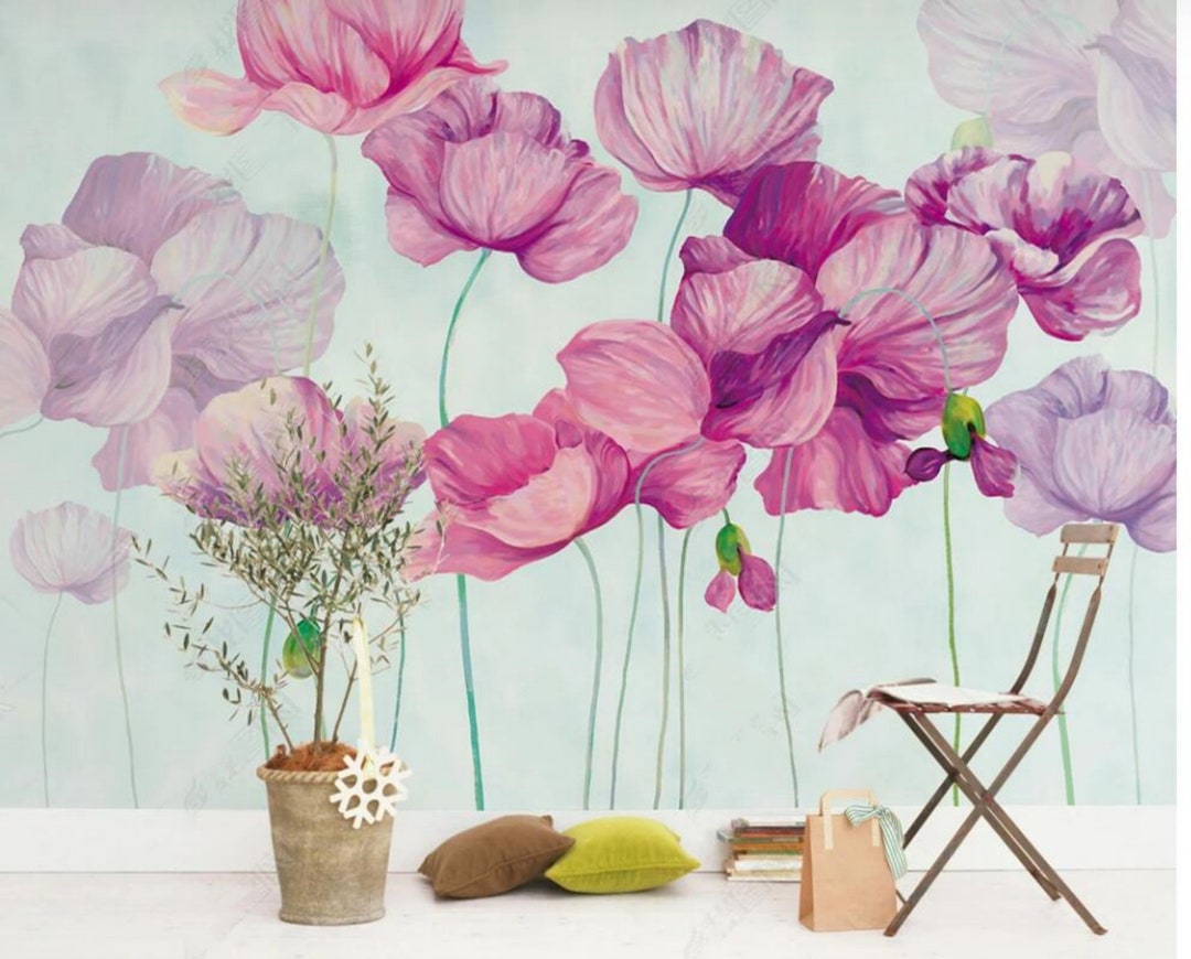 Pink Flowers Floral Wallpaper Wall Mural Home Decor for Living Room ...