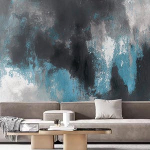 Abstract Blue Black Graffiti Texture Wallpaper Mural