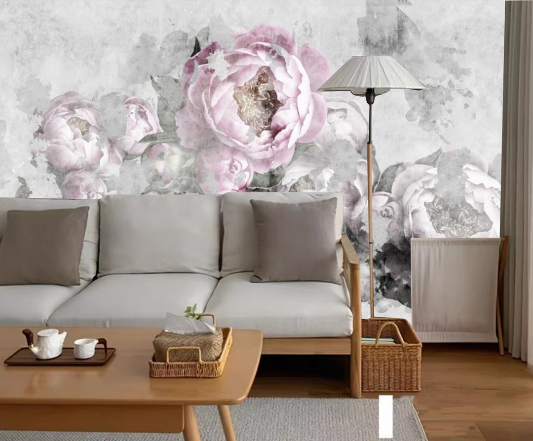 Pink Peony Floral Wallpaper Mural: Living Room Wall Decor - Etsy