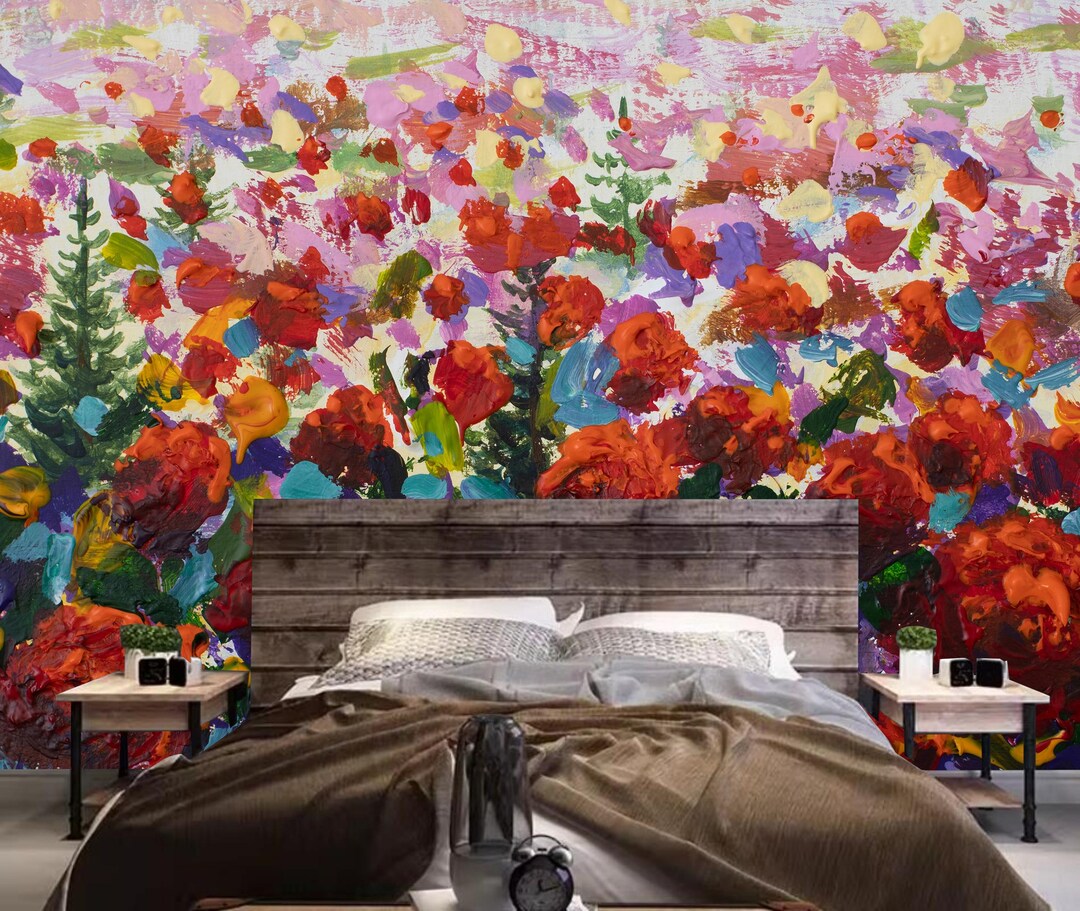 Red Wildflowers Floral Wallpaper Wall Mural Home Decor - Etsy