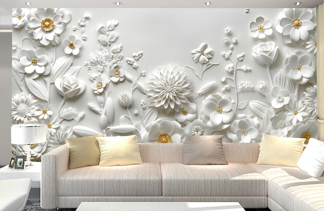 3D White Flowers WG44 Wall Murals