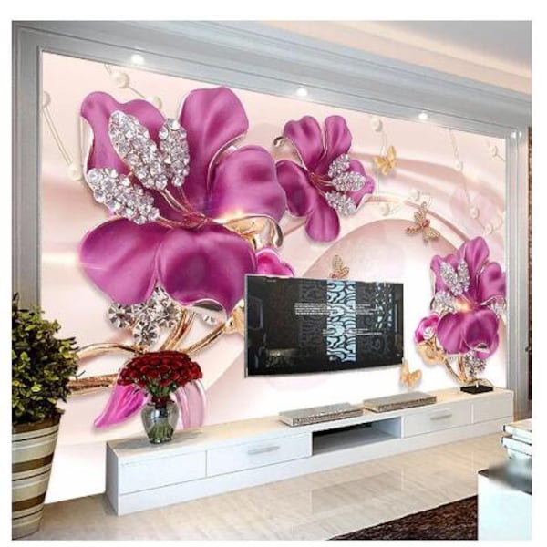 Custom Mural Wall Paper 3D Stereoscopic Flower Jewelry Living Room TV Background Wall Decorative Wall Painting Photo Wallpaper