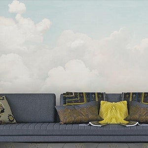 Skye Blue Light White Clouds Wallpaper, Simple Nature Clouds Wall Murals Wall Decor for Living or Dinning Room image 4