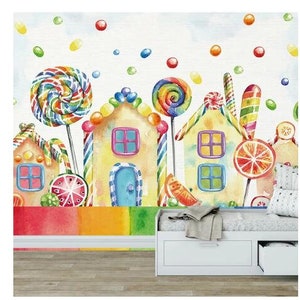 Custom Photo Wallpaper Hand Painted Mural Cartoon House Lollipop Children Room Bedroom Kindergarten Wall Decoration Painting