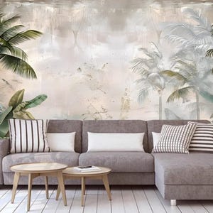 Mural de pared con palmeras y plantas de la selva tropical, papel tapiz de selva, decoración del hogar