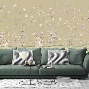 Chinoiserie Brushwork Vine Peony Flowers Floral with Birds Wallpaper Home Decor Wall Mural for Living Room Bedroom Dinning Room