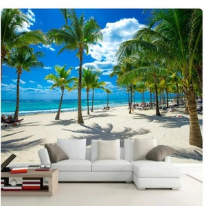 Seaside Coconut Tree Beach Wallpaper Mural: Tropical Home Decor