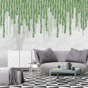 Green Willow Tree Wallpaper Mural: Custom Wall Decor