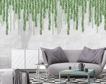 Green Willow Tree Wallpaper Mural: Custom Wall Decor