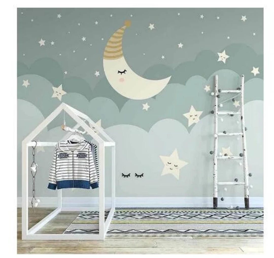 Custom Stars and Moon Wallpaper Mural: Children's Room Decor - Etsy