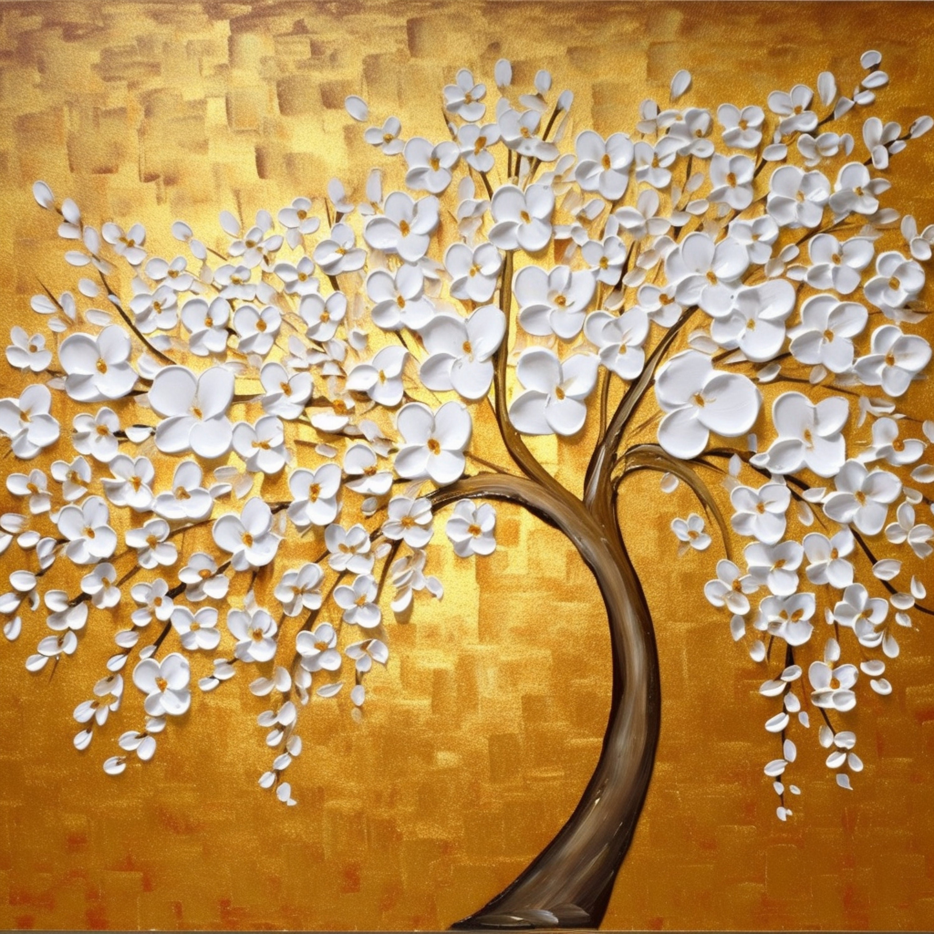 White Flower Tree Wallpaper Mural: Textured Gold Wall Decor - Etsy