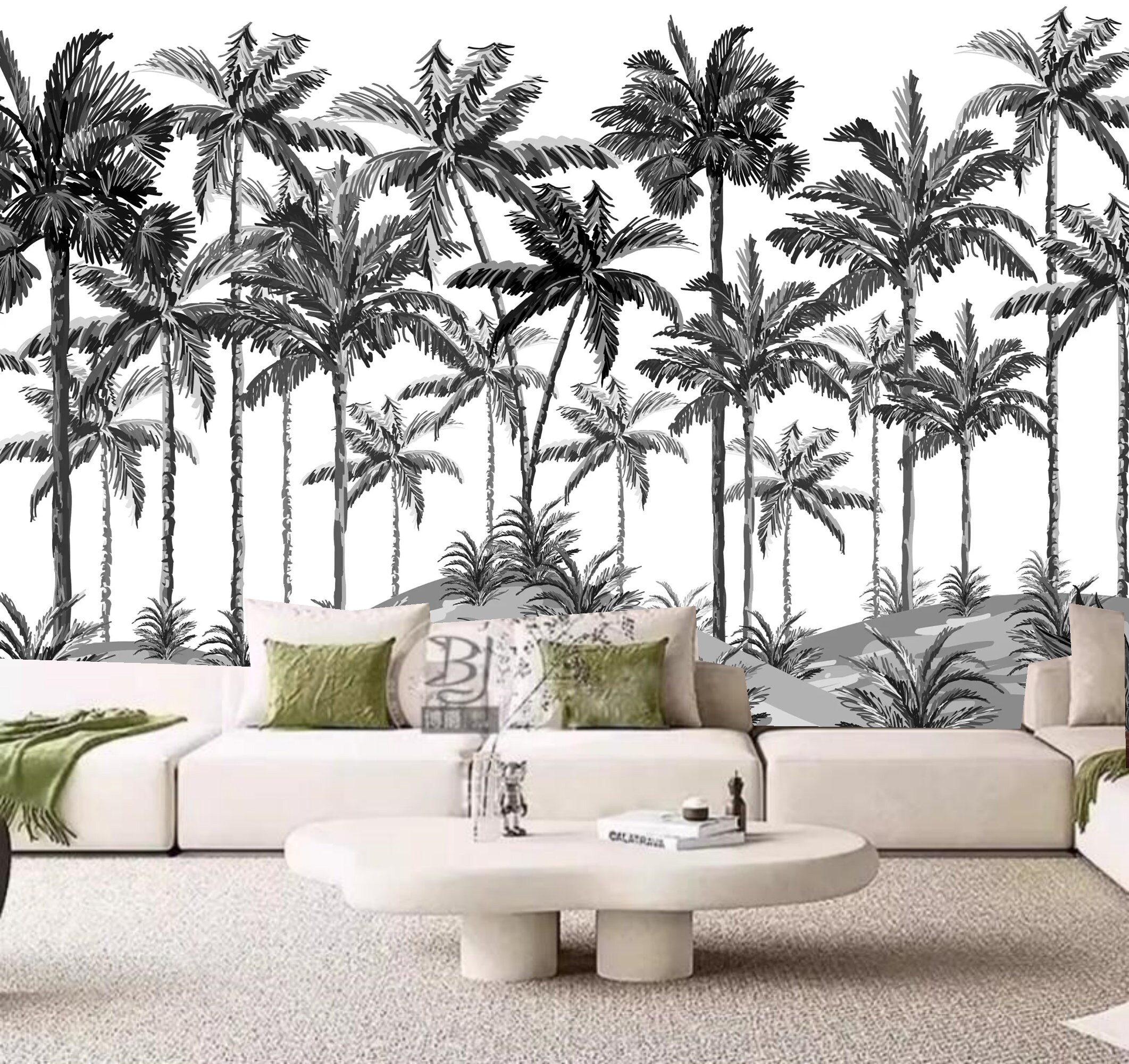 Black and White Palm Tree Wallpaper Mural: Tropical Home Decor - Etsy