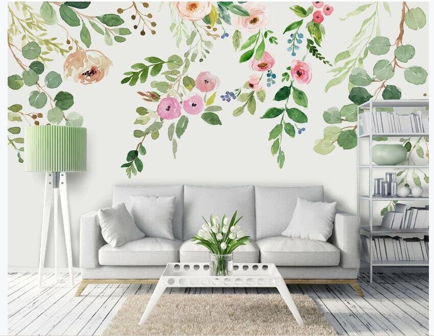 Hanging Spring Green Leaves Wallpaper Wall Mural Fresh Leaf Etsy