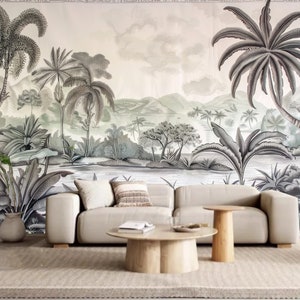 Tropical Rainforest Wallpaper Mural: Coconut Trees Jungle Home Decor
