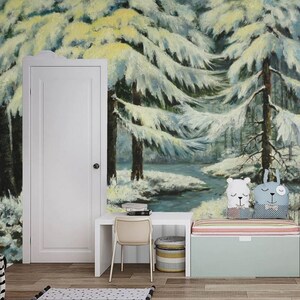 Cartoon Pine Tree Forest Kids Babies Children's Room Nursery Wallpaper Wall Mural Home Decor