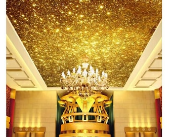 Gold Particles Ceiling Design Art Home Decoration Ceiling Living Room Theme Hotel Wallpaper Wall Mural