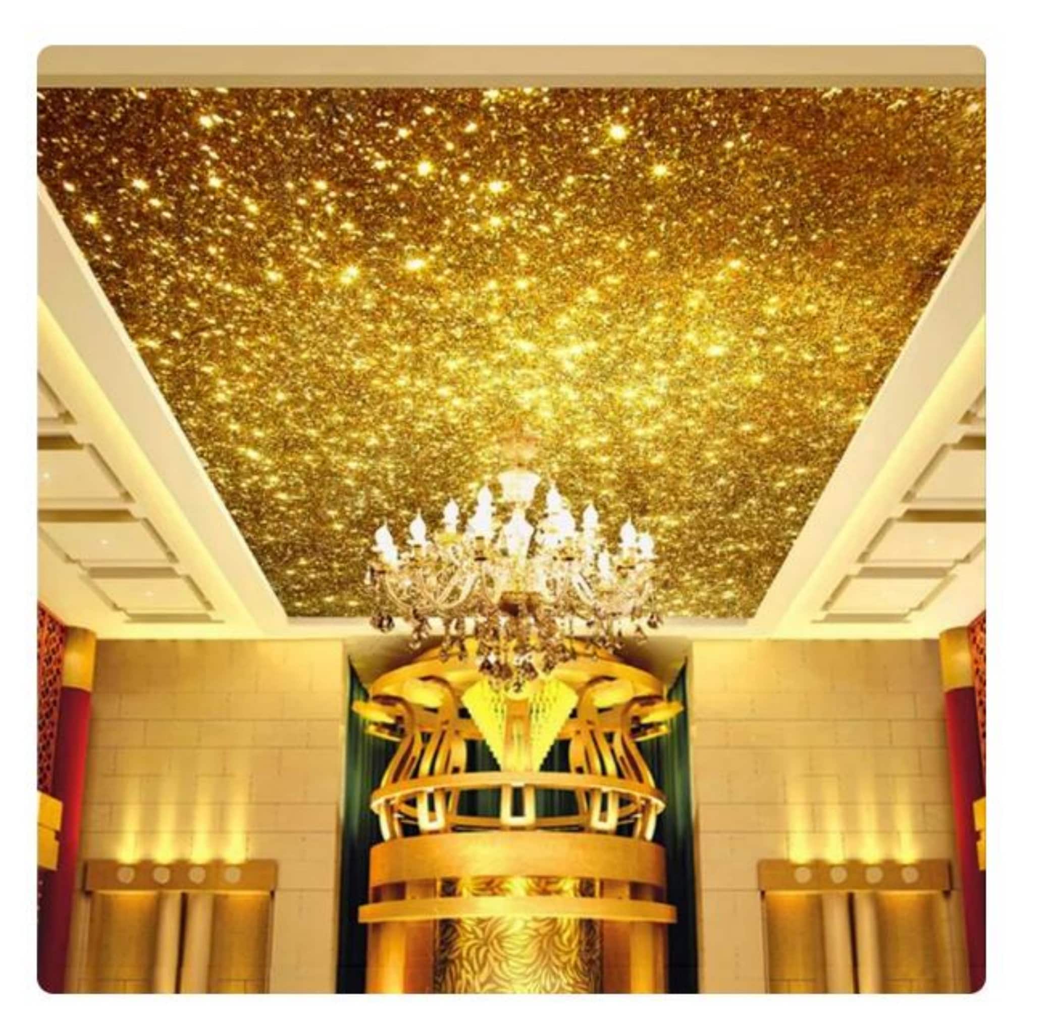 Gold Glitter Ceiling Mural: Living Room Hotel Decor