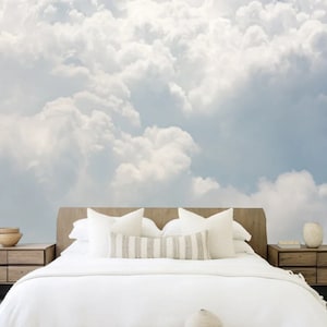 Sky Blue Clouds Wallpaper Mural: Living Room Wall Decor