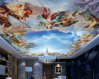 Blue Sky And White Clouds Angels Ceiling Living Room Theme Hotel Wallpaper Wall Mural