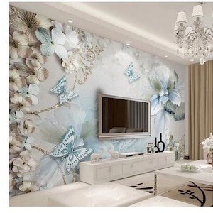 European Style Luxury Wallpaper 3D Embossed Flower Butterfly Jewelry Wall Mural Living Room TV Home Decor Wall Papers