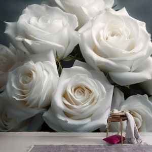 White Rose Floral Wallpaper Mural: Home Decor
