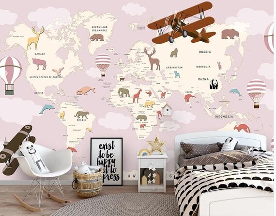 Children Safari World Map Wallpaper Mural