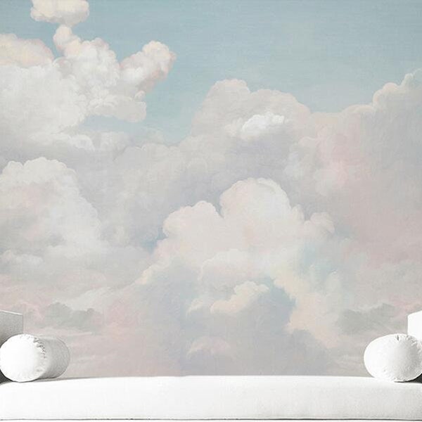 Skye Blue Light White Clouds Wallpaper, Simple Nature Clouds Wall Murals Wall Decor for Living or Dinning Room