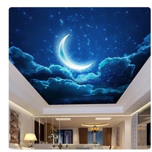 Mond Sternenhimmel Landschaft Wohnzimmer Schlafzimmer Decke Tapete Wandbild Wohnkultur