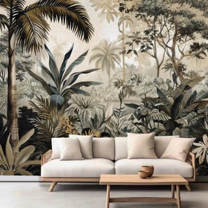 Mural de pared con paisaje de selva tropical, palmeras y plantas, decoración del hogar