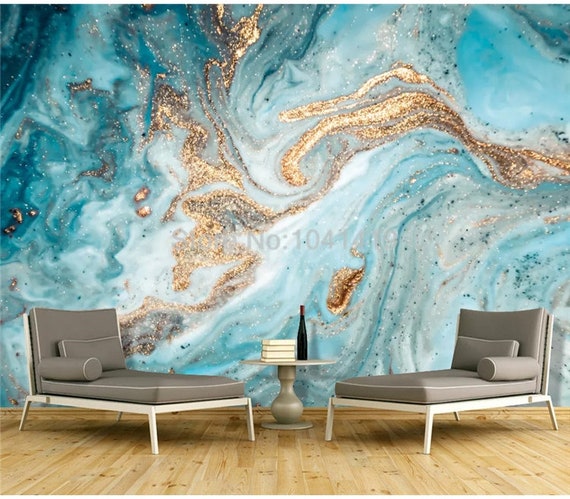 Custom Wallpaper Modern Ink Landscape Abstract Golden Marble - Etsy Custom Wallpaper Modern Ink Landscape Abstract Golden Marble - Etsy