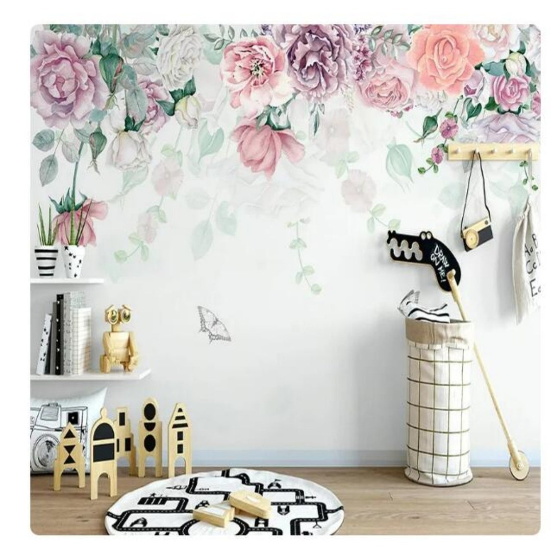 Hanging Pink Flowers Floral Rose Wallpaper Wall Mural Home Decor for ...