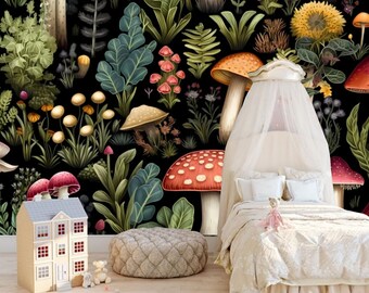 Cartoon-Pilz-Hintergrund, Kinderzimmer, Kinderzimmer, Babyzimmer, Tapete, Wandgemälde, Heimdekoration