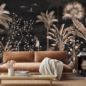 Tropical Forest with Palm Trees, Plants, Birds Butterflies Jungle Wallpaper Wall Mural Home Decor