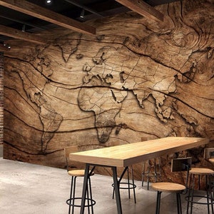 Custom Wallpaper Vintage Wood Grain World Map Background Wall Living Room Bedroom TV Background 3D Wall Murals