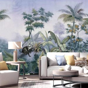 Tropical Rain Forest Tropical Plants Palm Trees Jungle Wallpaper Wall Mural, Handpainted Tropical Plants  with Naughty Jungle Wall Mural
