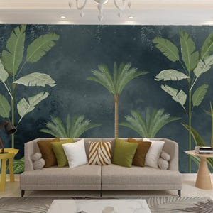 Tropical Palm & Banana Leaf Wallpaper Mural: Vintage Jungle Decor