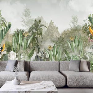 Tropical Rainforest Plants and Trees Jungle Forest with Birds Wallpaper Wall Mural Wall Decor
