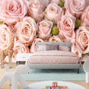 Pink Rose Wallpaper Mural: Kids Room Floral Home Decor