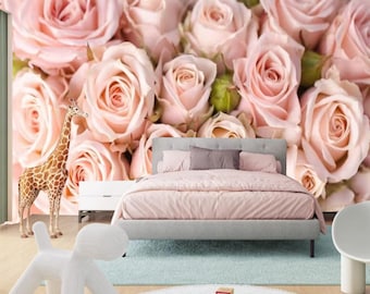 Pink Rose Wallpaper Mural: Kids Room Floral Home Decor