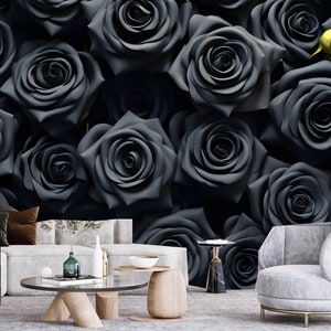 Dark Floral Rose Wallpaper Mural: Grey Flower Wall Decor