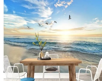 Beach Seagull Seascape Nature Landscape Wallpaper Wall Mural Home Decor for Living Room Bedroom Dinning Room