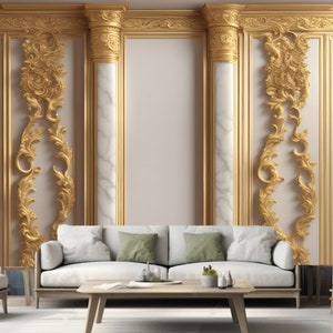 3D Gold Columns White Background Wallpaper Wall Mural Wall Decor for Living Room Bedroom Dinning Room A