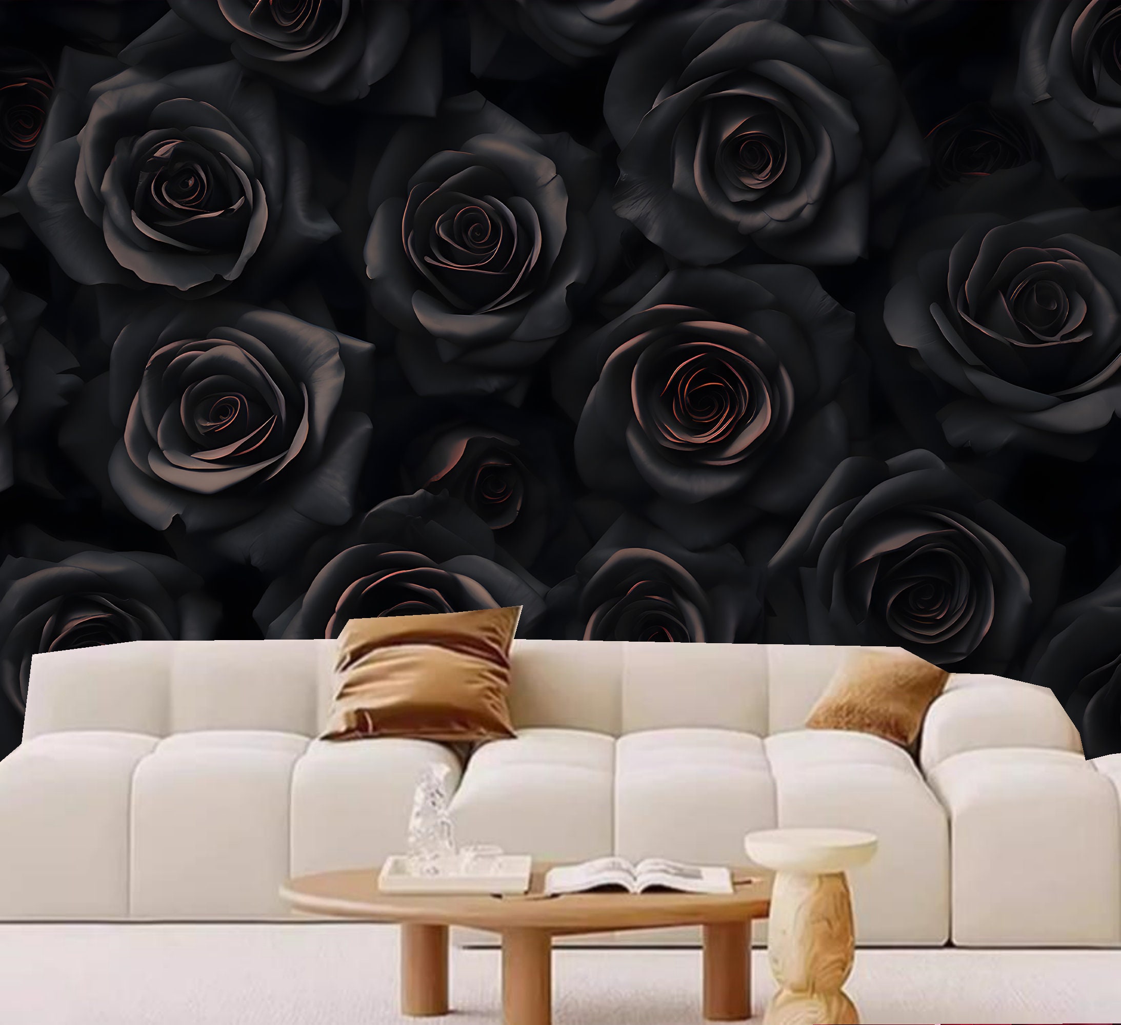 Dark Floral Rose Wallpaper Mural: Black & Red Home Decor - Etsy UK
