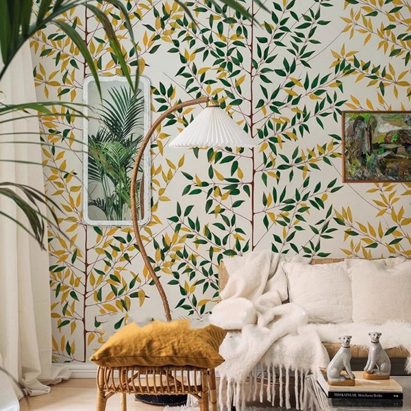 Chinoiserie Green and Yellow Bamboo Tree Wallpaper Home Decor Wall Mural for Living Room Bedroom Dinning Room