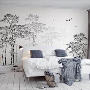 Custom Wallpaper Home Decorative Mural Black & White Sketch Abstract Tree Flying Bird TV Background Wall Murals