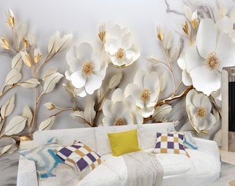 Lot De 6 Fleurs Artificielles En Papier 3D Vert Et Blanc - Décoration Murale Mariage, Anniversaire, Fête - 20 à 30 Cm