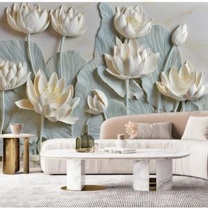 Mural de yeso con diseño floral de loto en 3D: Decoración del hogar