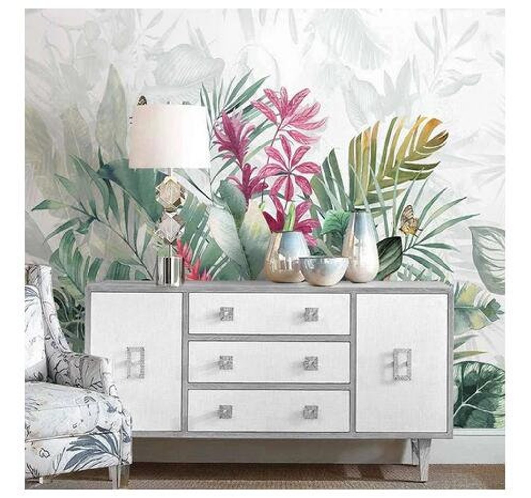 Custom Mural Wallpaper Home Decor Hand Painted Tropical Plant - Etsy